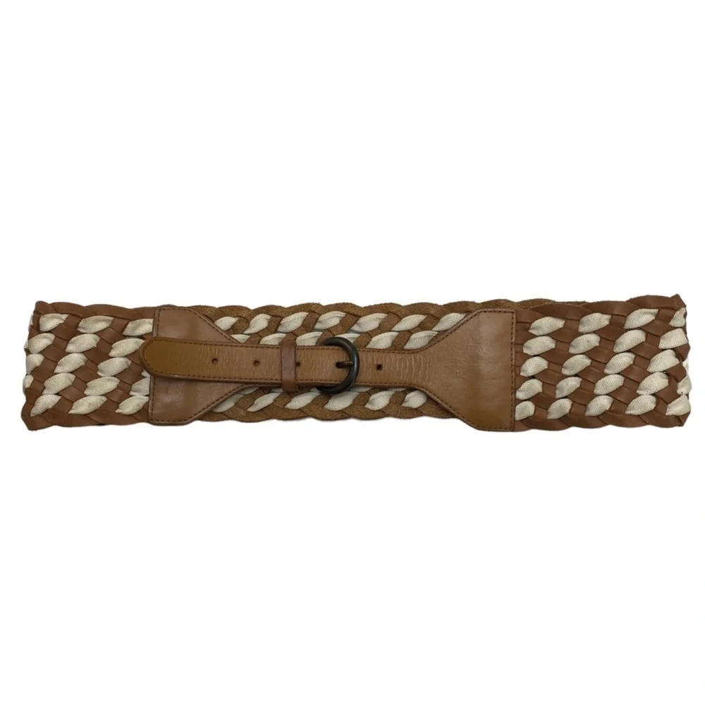 HOLLISTER Wide Leather Belt Tan Brown Boho Womens S/M